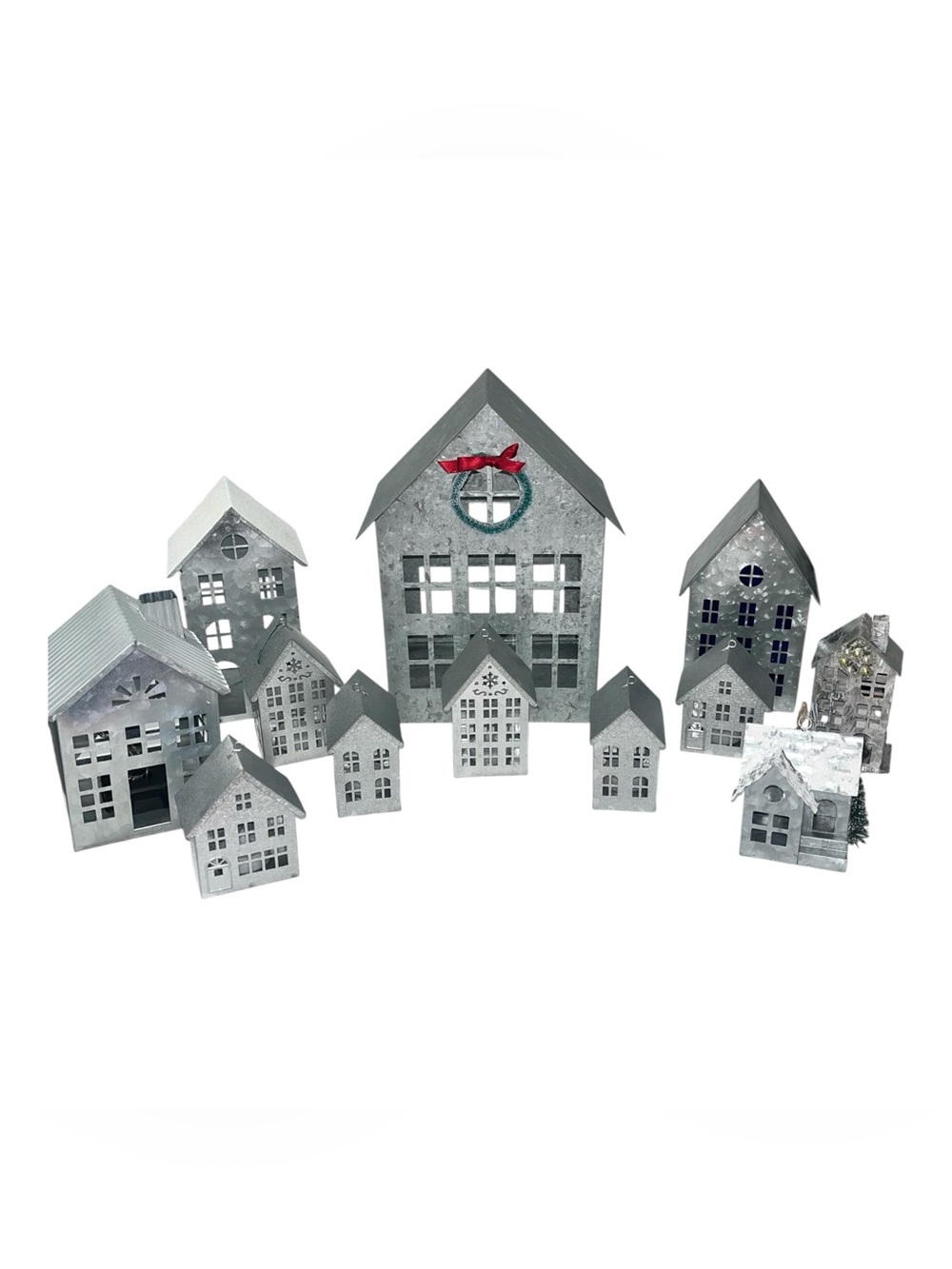 12-Piece Galvanized Metal Christmas Village Collection